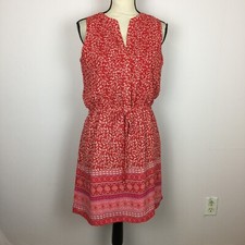 Gap Mini Dress Size S Womans Red Floral Drawstring Waist Lined Sleeveless Casual