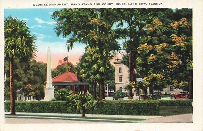 Lake City Florida FL~Olustee Bürgerkrieg Denkmal & Bandstand~1920er POSTKARTE