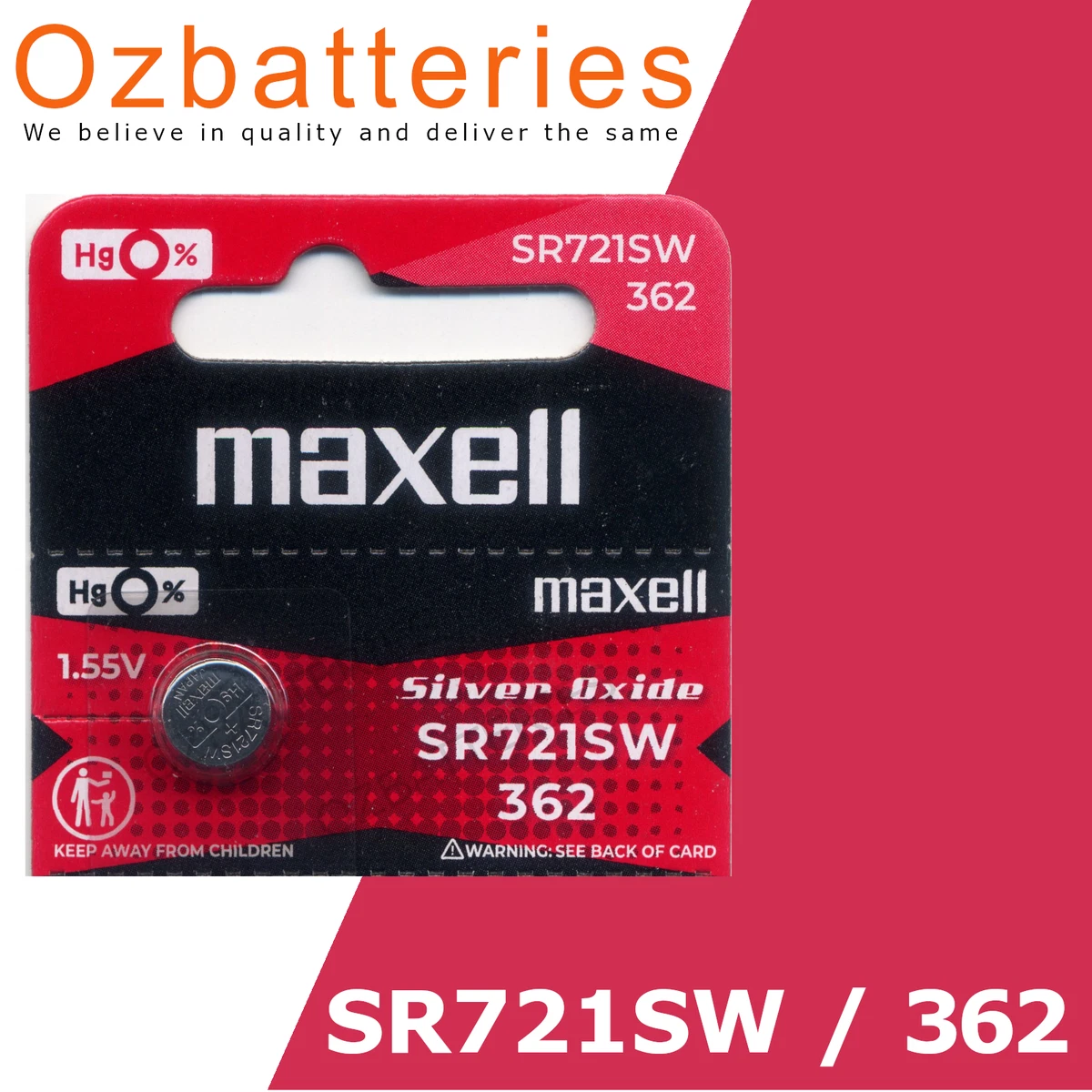 1pc SR721SW, (362) Maxell Silver Oxide Battery 1.55V made in Japan EX: 06/2029