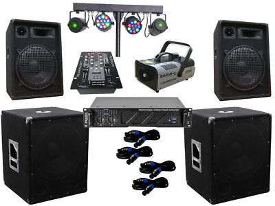 PA Party Lautsprecher Subwoofer Verstärker BT Mixer Lichtset Nebelmaschine 3280W