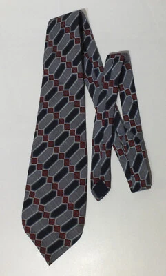 Vintage 1970er Krawatte Altea Milano Breuninger, geometrisch, grau, blau, 141 cm - Bild 1 von 4
