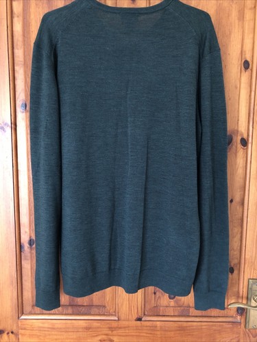 H&M Mens Green Merino Wool V Neck Lightweight Pullover Jumper Sweater EUR XL - Picture 4 of 9