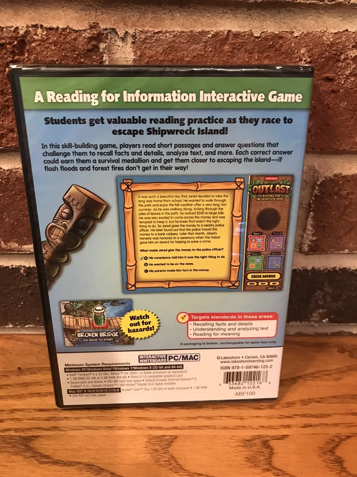 Outlast: A Reading for Information Game, Lakeshore, PC/MAC Sealed - Image 2 of 2