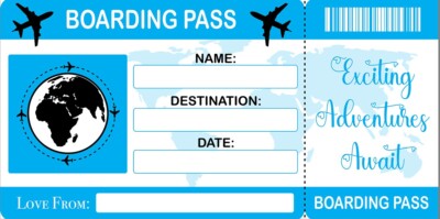 Leere Bordkarte Flugticket individuelles Geschenk Weihnachtsgeschenk schreiben & abwischen blau
