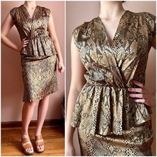 Vintage 80s Dress - Snakeskin Peplum Wiggle Sheath - Glam Party Cocktail