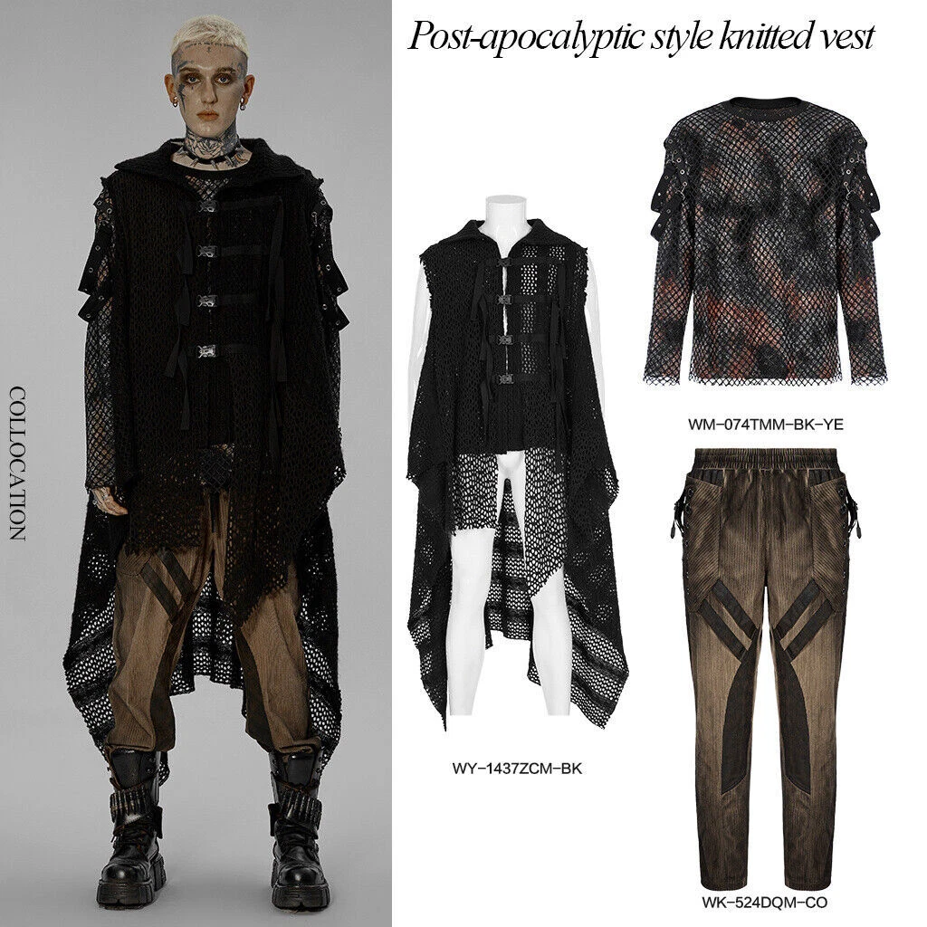 Punk Rave Men Cardigans Vest Japanese Style Irregular Long Sweater