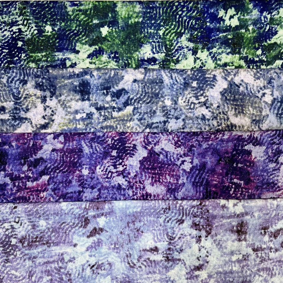 Jewel Tones Batik-Look Fabric Fat Quarter 4 Pack Purple Blue Green 100% Cotton - Image 3 of 4