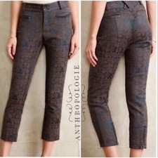 Anthropologie Cartonnier Charlie Cropped Pants Womens Size 6 Ankle Zip Printed
