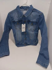 Love Tree Denim Jean Jacket Distressed 100% Cotton Pockets Womens Size S