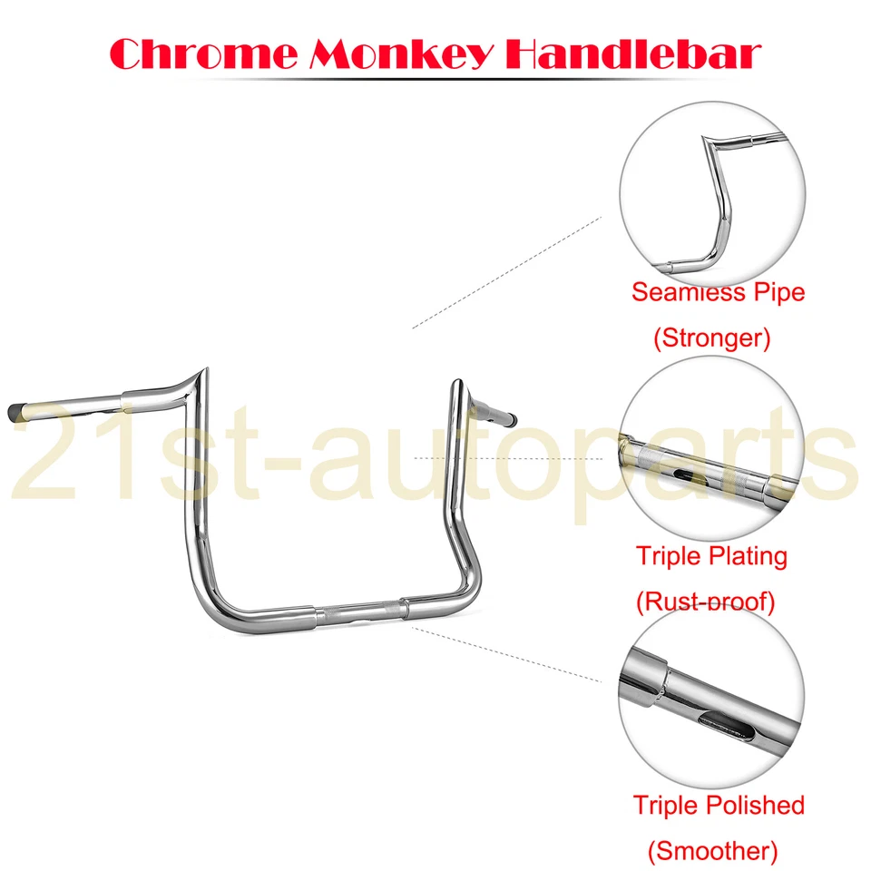For Harley Electra Street Glide 86-UP Rise 14" Bar Ape Meathook Handlebar - Image 4 of 4
