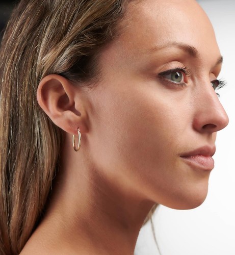 Elegant Unisex 14k Gold Hoop Earrings - Safe for Sensitive Skin, Everyday Wear - Picture 5 of 9