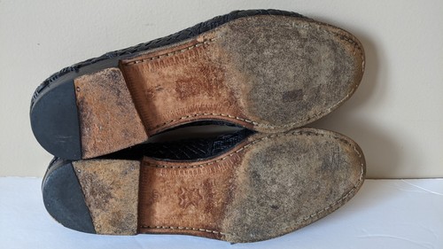 Peter Huber Black Woven Loafers Casual Shoes Men Sz 10.5 Spain Fisherman Weave - Picture 6 of 11