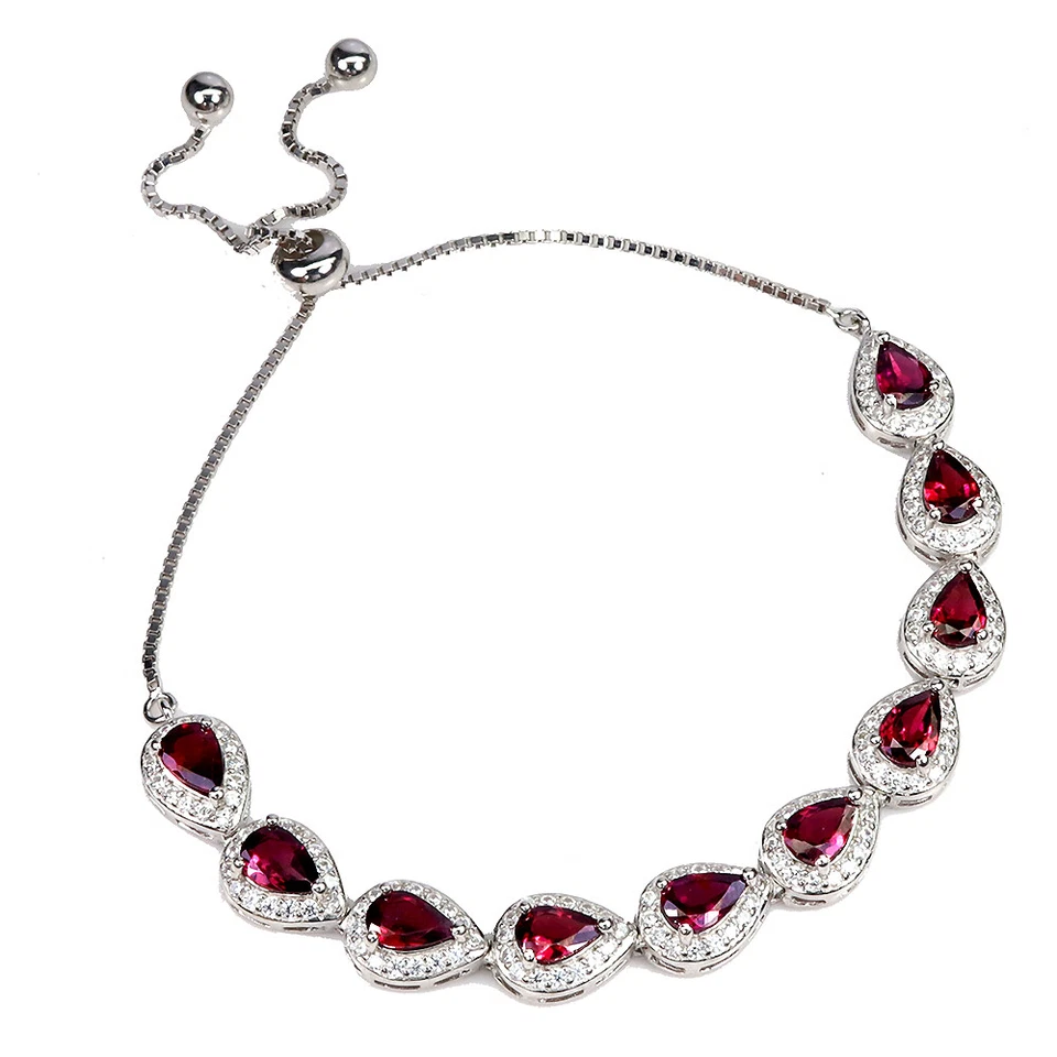 Pulsera de plata de ley 925 pera rodolita granate piedras preciosas naturales joyería 9 pulgadas Foto 2 de 4