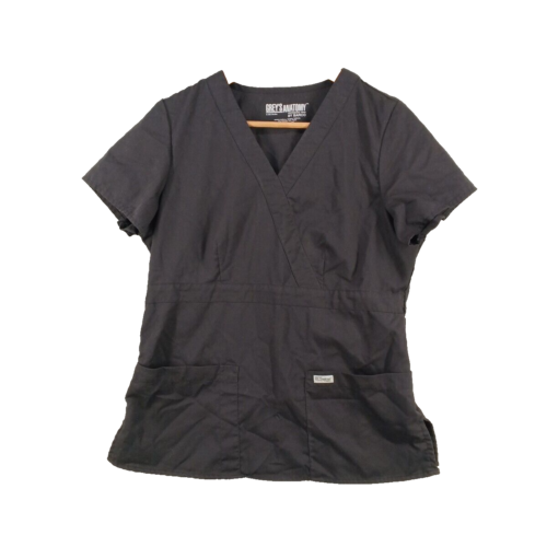 GREY's ANATOMY by BARCO Scrubs Uniform Top Size LARGE(12-14) Black Woven Rayon - Picture 1 of 11
