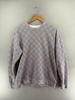 Sol Angeles Women Checkered Size Large USA Pullover Sweatshirt Gray/Blue 