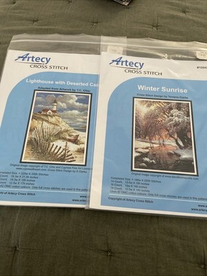 Artecy Cross Stitch Pattern Booklets   Lot of 2 Winter Sunrise~Lighthouse