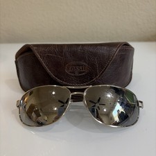 Fossil FM23 Men's Navigator Sunglasses Silver Frame Silver Mirror Lens SCRATCHES