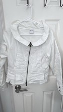 Red Valentino Garavani White Cotton Jean Cropped Peplum Zip-Up Jacket Size Large
