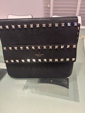 Valentino Garavani Black Leather Rockstud Cross Body Bag Clutch