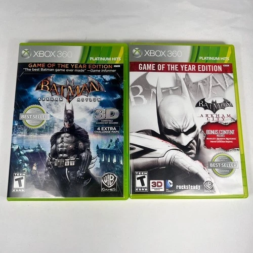 Batman Arkham City (GOTY) w/ Manual & Arkham Asylum Lot of 2 - XBOX 360 - Tested