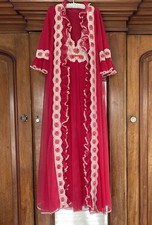 Vintage 60's Glamour Saxon Red Lace Night Gown/Slip Dress & Dressing Night Gown