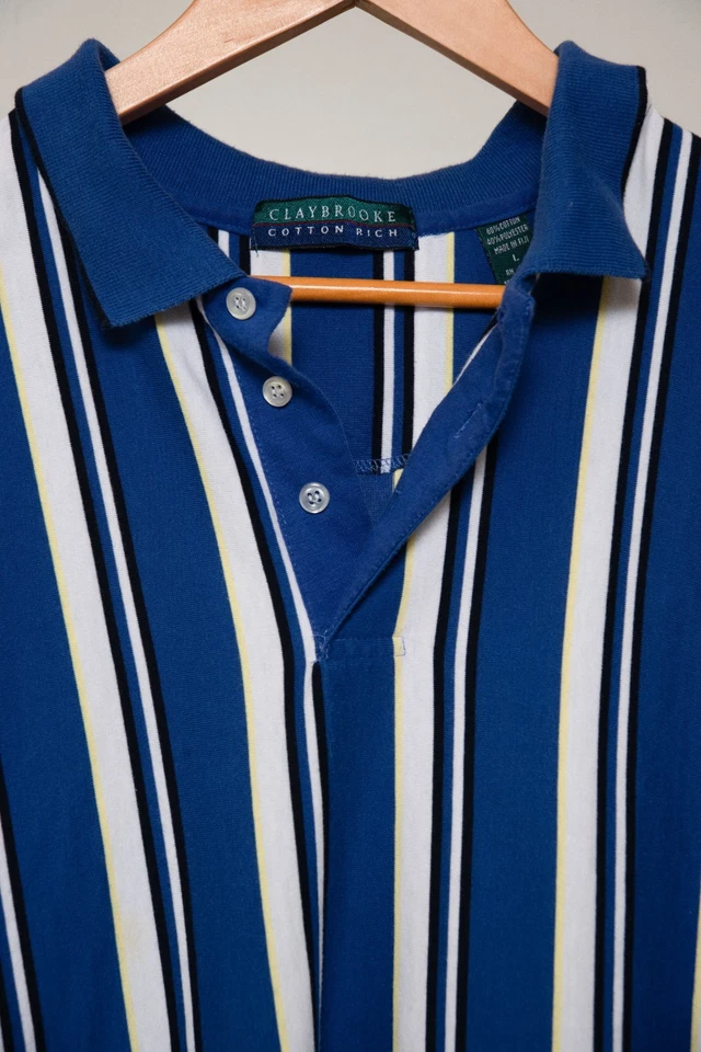 Camisa polo masculina Claybrooke rica em algodão listrada azul e amarela G/grande - Imagem 2 de 4