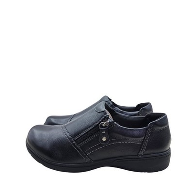 Clarks Carleigh Ray Women's Black Leather Slip-On Shoes Wide Comfort Casual 9W