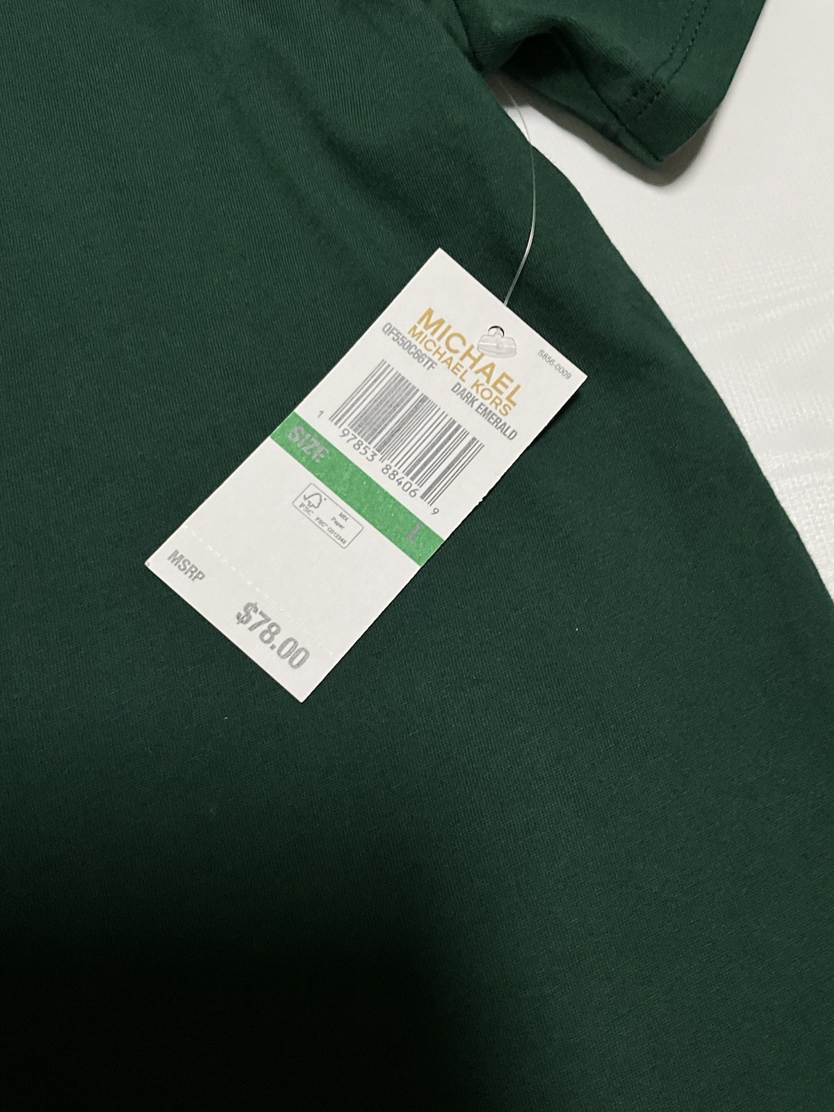 New Michael Kors Women’s Dark Emerald Gold Studded Logo T-Shirt Sz L thumbnail 3