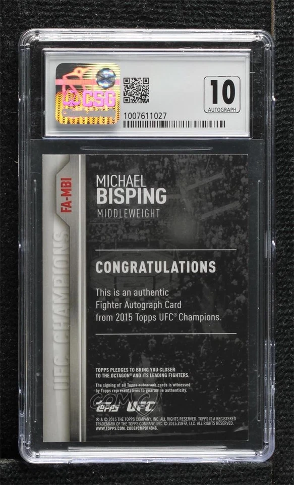 2015 Topps UFC Champions Fighter Auto Michael Bisping #FA-MBI CSG 9 Mint Auto - Image 2 of 2