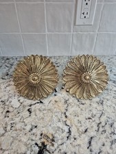 Vintage Two Piece Set Pair Solid Cast Brass Flower Star Curtain Tie Backs 4.5"