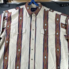 WRANGLER AZTEC SOUTHWEST VERTICAL STRIPE PEARL SNAP WESTERN SHIRT SIZE LARGE