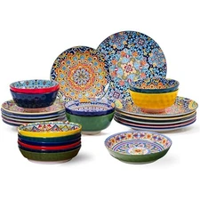 24 Pieces Dinnerware Sets, Ceramic Plates and Bowls Set, Service for 6 (24pcs)