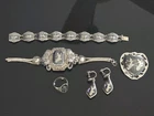 Vtg Siam Sterling Silver Niello Jewelry 6 Pc Set Bracelet Earrings Ring Broach