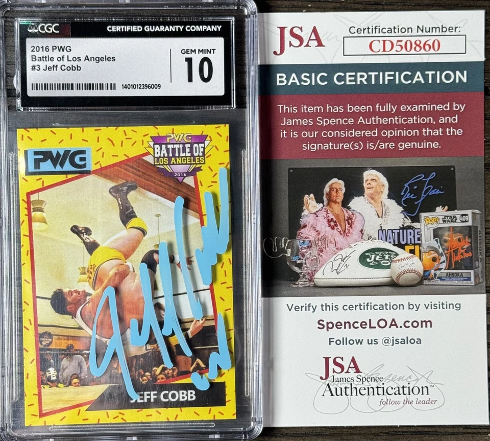 Autógrafo Jeff Cobb 2016 PWG BOLA CGC 10/JSA Auto JC Mateo Rooke Foto 2 de 4