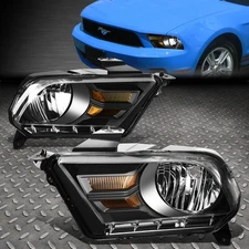 FOR 10-14 FORD MUSTANG PAIR BLACK HOUSING AMBER CORNER HEADLIGHT HEAD LAMPS SET