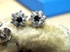 VINTAGE 14K WHITE GOLD .35 CARAT DIAMOND BLUE SAPPHIRE CLUSTER STUD EARRINGS