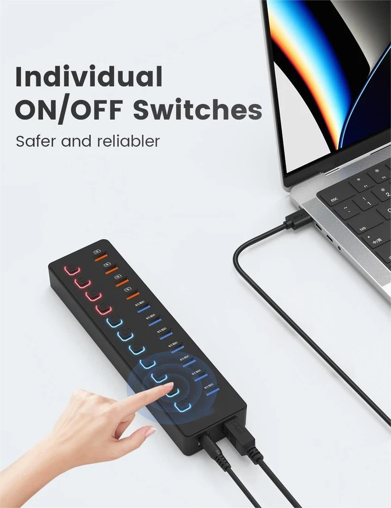 Powered USB 3.0 Hub 11-Port USB Hub Splitter 7 Faster Data Transfer Ports+ 4 ...