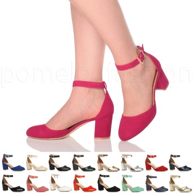 DAMEN-ABSCHLUSSBALL-SANDALEN NIEDRIGER HALBHOHER BLOCKABSATZ KNÖCHELRIEMEN GRÖSSE