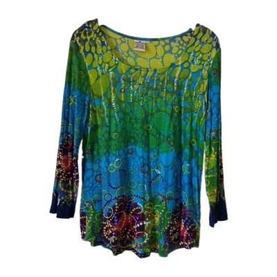 Parsley & Sage Top Women's L Multicolor Abstract Artsy Tunic Scoop Neck Knit