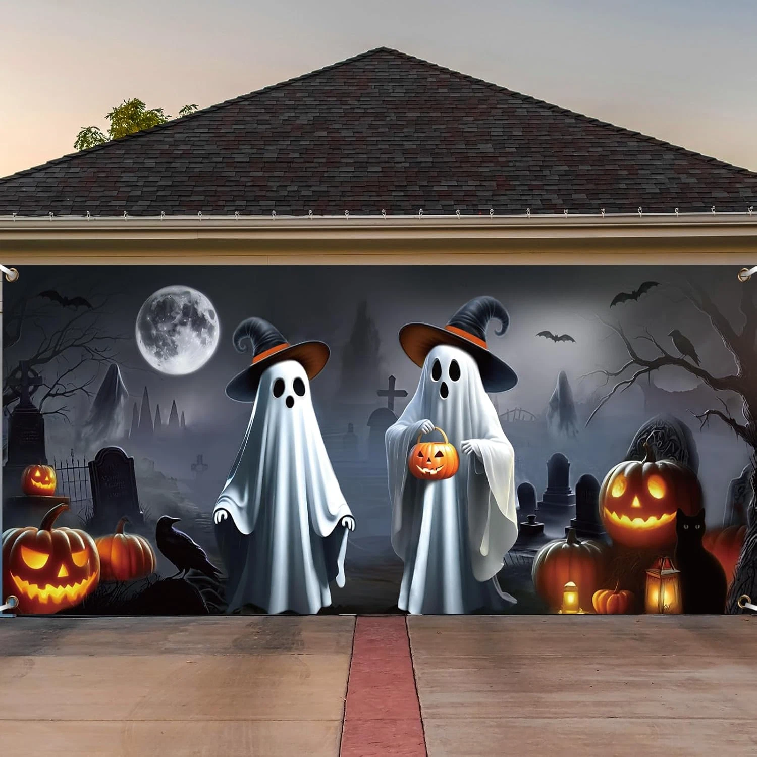 Halloween Ghost Garage Door Decorations 7 X 16 Ft Witch Ghost Door Cover Hanging