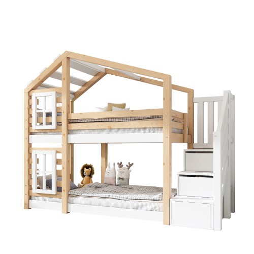 Cama infantil litera blanca cama alta cama de juego cama infantil litera 90x200 cm - Imagen 5 de 33