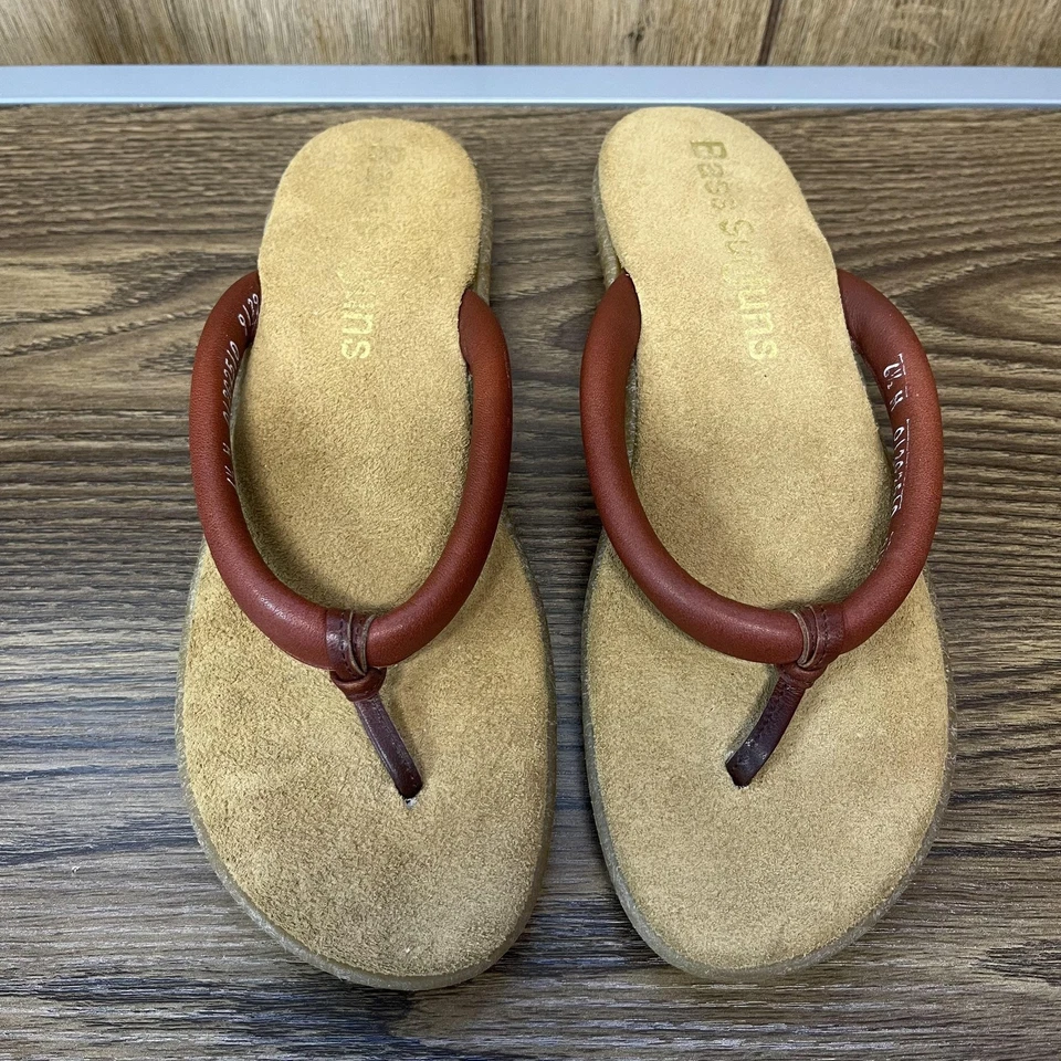 Sandalias GH Bass Sunjuns para mujer talla 6,5 M cuero marrón tostado tanga zapatos cómodos Foto 3 de 4