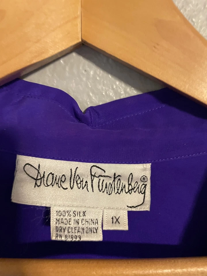 Diane Von Furstenberg Tunic Womens 1X Purple Silk Western Rope Embroidery Blouse - Image 2 of 4