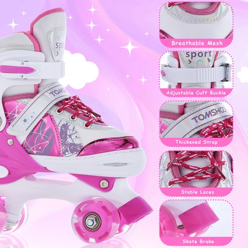 TOMSHOO Roller Skates for Girls Boys Child Beginners 4 Size Adjustable RIES - Picture 4 of 18