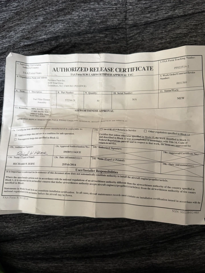 Conjunto de elemento de filtro de combustible Purolator Facet P/N 572744-28 Foto 2 de 2