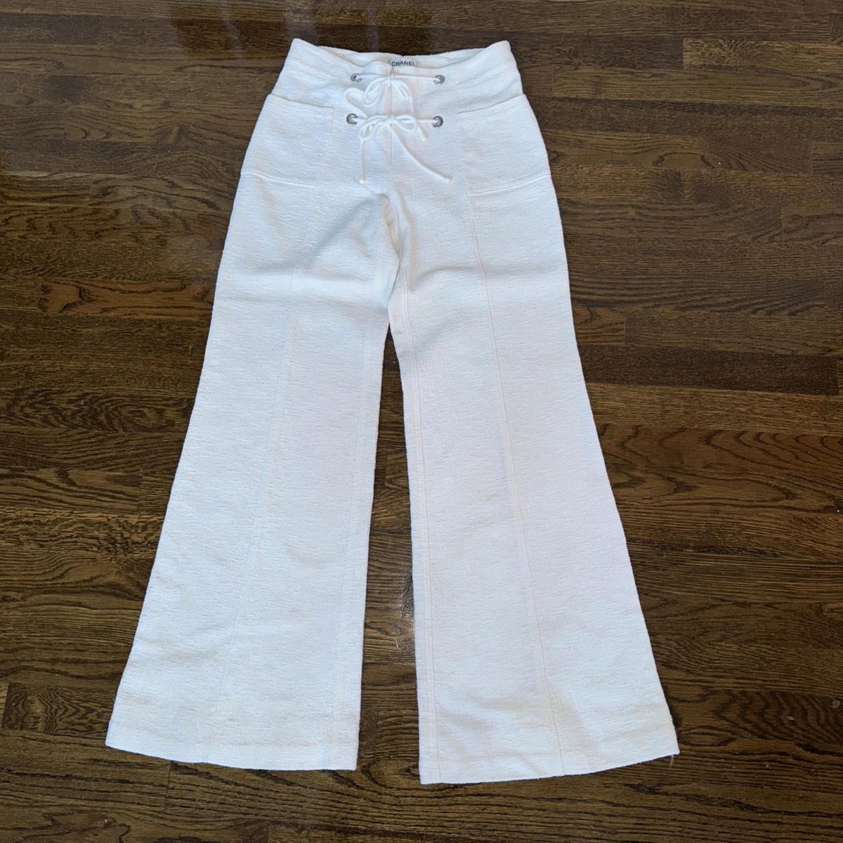 CHANEL シャネル フレアパンツ 01P ホワイト サイズ34 XS CHANEL