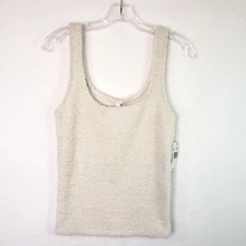 Steve Madden Womens Small White Fuzzy Plush Tank Top Chenille Cozy Loungewear