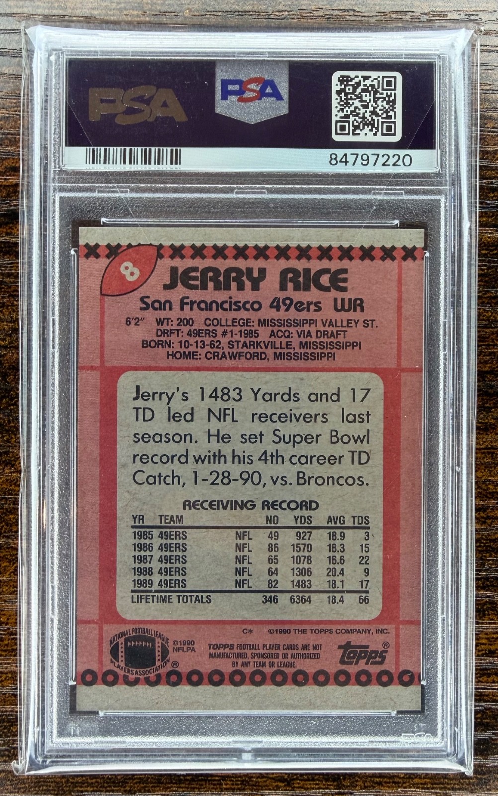 1990 Topps ALL PRO Disclaimer Back #8 JERRY RICE PSA 10 GEM MINT!!! POP 33 view 2