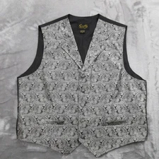 Scully Vest Mens XL Silver Black Paisley Western Dress Waistcoat Formal