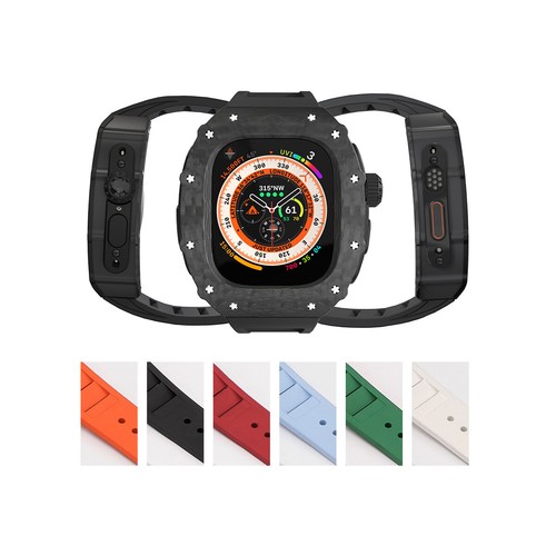Genuine Carbon Fiber Mod Kit Case for Apple Watch Ultra 2 49mm Fluororubber Band - Picture 4 of 33